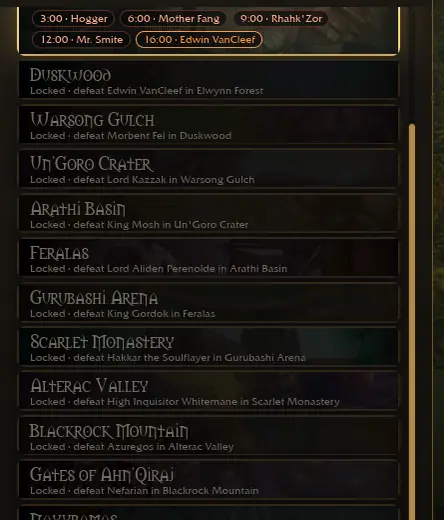 Official zone list showing the 12-zone unlock chain